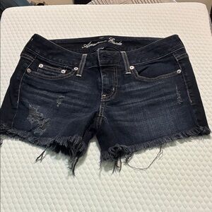 American Eagle Outfitters Women's Distressed Black Midi Jean Shorts